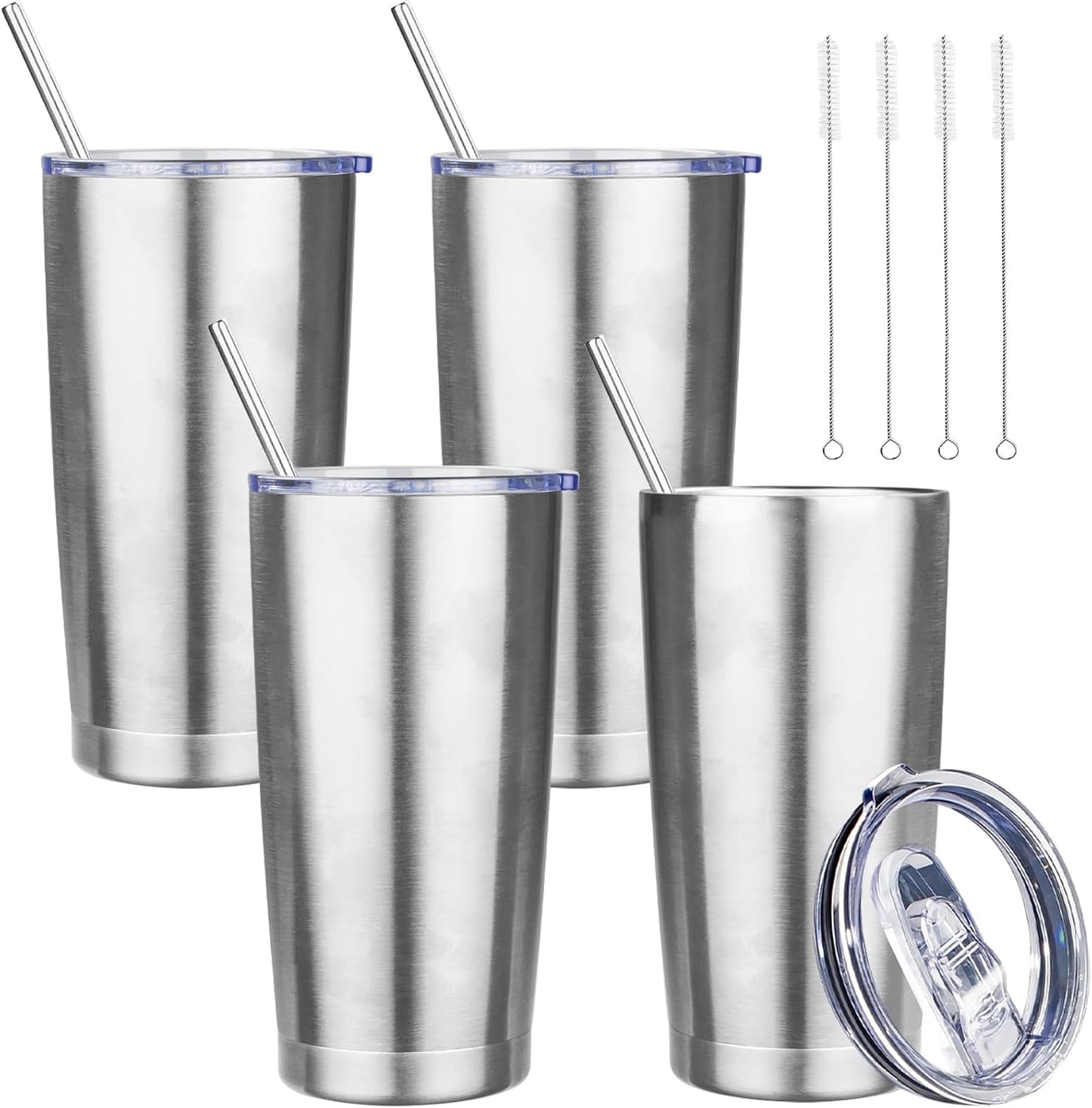 20 oz Tumbler with Lids and Straws, Stainless Steel Insulated Travel Coffee Mug, Double Wall Vacuum Insulated Tumblers, Powder Coated Coffee Tumbler for Cold & Hot Drinks (Yellow, 6 Pack)