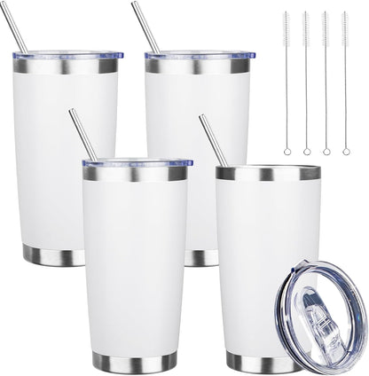 20 oz Tumbler with Lids and Straws, Stainless Steel Insulated Travel Coffee Mug, Double Wall Vacuum Insulated Tumblers, Powder Coated Coffee Tumbler for Cold & Hot Drinks (Yellow, 6 Pack)