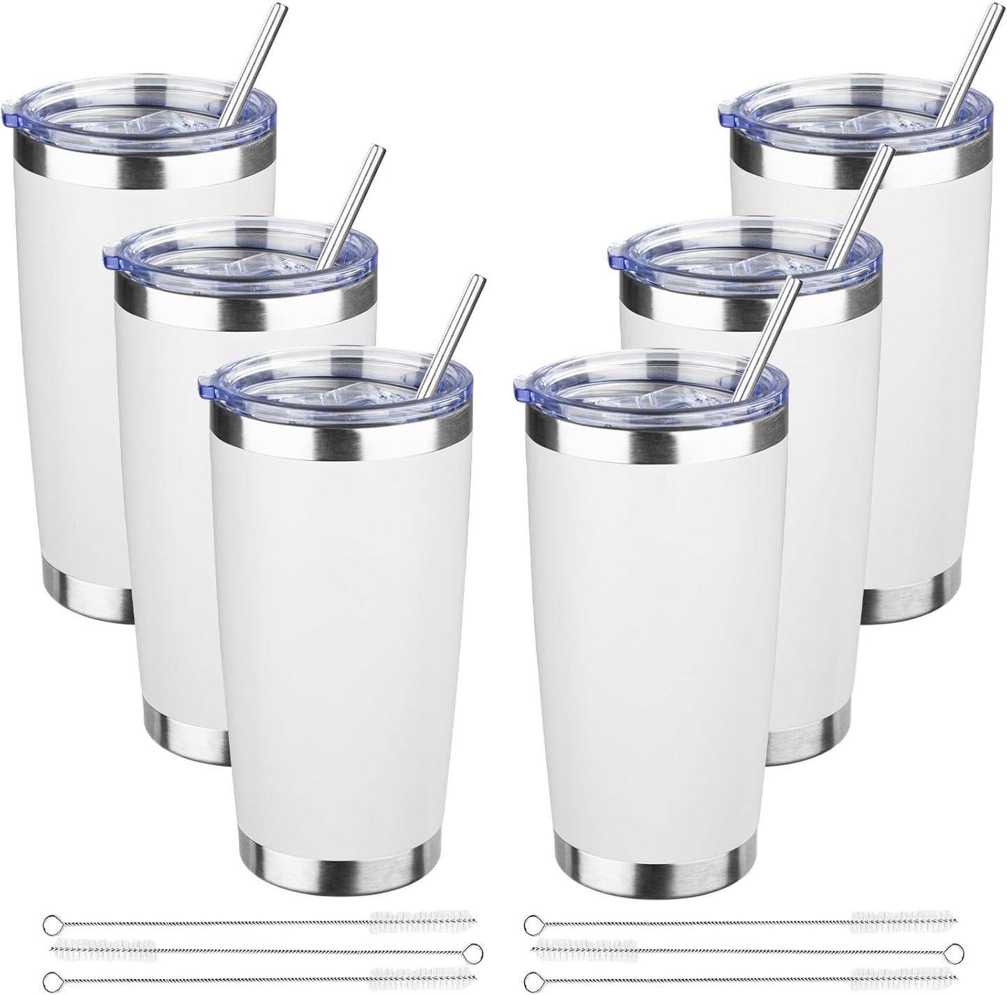 20 oz Tumbler with Lids and Straws, Stainless Steel Insulated Travel Coffee Mug, Double Wall Vacuum Insulated Tumblers, Powder Coated Coffee Tumbler for Cold & Hot Drinks (Yellow, 6 Pack)