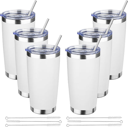 20 oz Tumbler with Lids and Straws, Stainless Steel Insulated Travel Coffee Mug, Double Wall Vacuum Insulated Tumblers, Powder Coated Coffee Tumbler for Cold & Hot Drinks (Yellow, 6 Pack)