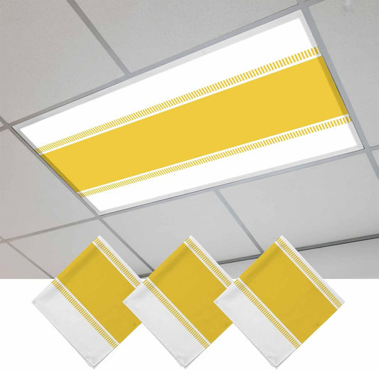 3 Pack Yellow Stripes Fluorescent Light Covers 4 x 2 Feet Light Covers for Ceiling Lights Classroom, Magnetic Light Filters for Office, Hospitals, Home