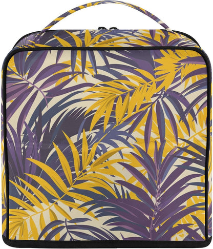 Designed Toiletry Bag Purple Yellow Palm Leaves | with dividers ,Waterproof Cosmetic Bags For Women Travel,Phone/Mirror Holder