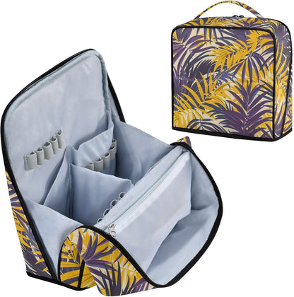 Designed Toiletry Bag Purple Yellow Palm Leaves | with dividers ,Waterproof Cosmetic Bags For Women Travel,Phone/Mirror Holder