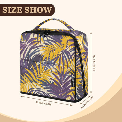 Designed Toiletry Bag Purple Yellow Palm Leaves | with dividers ,Waterproof Cosmetic Bags For Women Travel,Phone/Mirror Holder