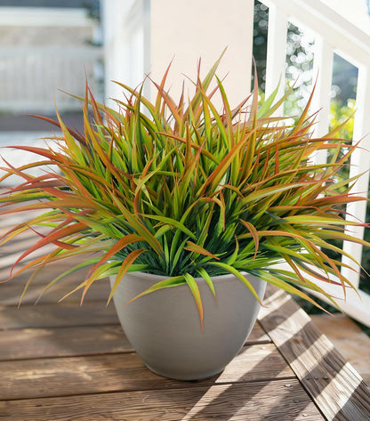 12Pcs Artificial Plants Outdoor Fake Plastic Grass Spring Decor UV Resistant Faux Greenery Stems Bushes Outside Fake Plants for Planters Patio Porch Window Box Pathway Garden Home Decor Yellow