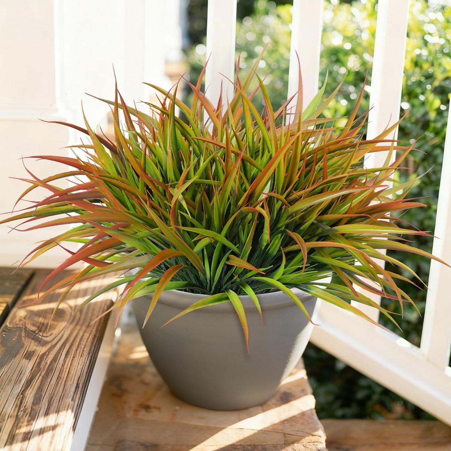 12Pcs Artificial Plants Outdoor Fake Plastic Grass Spring Decor UV Resistant Faux Greenery Stems Bushes Outside Fake Plants for Planters Patio Porch Window Box Pathway Garden Home Decor Yellow