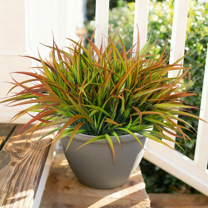 12Pcs Artificial Plants Outdoor Fake Plastic Grass Spring Decor UV Resistant Faux Greenery Stems Bushes Outside Fake Plants for Planters Patio Porch Window Box Pathway Garden Home Decor Yellow