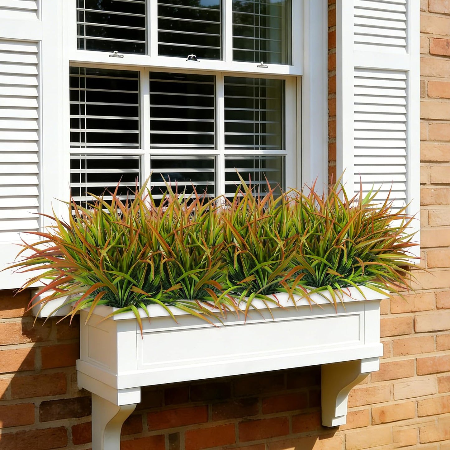 12Pcs Artificial Plants Outdoor Fake Plastic Grass Spring Decor UV Resistant Faux Greenery Stems Bushes Outside Fake Plants for Planters Patio Porch Window Box Pathway Garden Home Decor Yellow