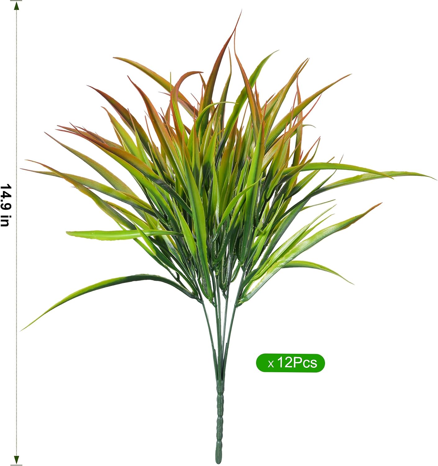 12Pcs Artificial Plants Outdoor Fake Plastic Grass Spring Decor UV Resistant Faux Greenery Stems Bushes Outside Fake Plants for Planters Patio Porch Window Box Pathway Garden Home Decor Yellow