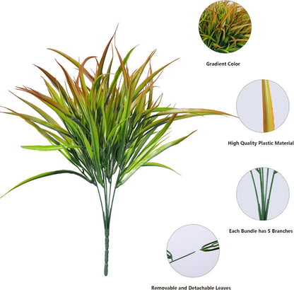 12Pcs Artificial Plants Outdoor Fake Plastic Grass Spring Decor UV Resistant Faux Greenery Stems Bushes Outside Fake Plants for Planters Patio Porch Window Box Pathway Garden Home Decor Yellow