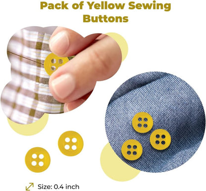100 Pcs Yellow Sewing Buttons 4 Hole Round Buttons 0.4 inch 16L Plastic 10mm Gold Replacement Bulk Ideal for Clothes Pants Blouse Shirt Dress Skirt Shorts Decorative DIY Arts Crafts