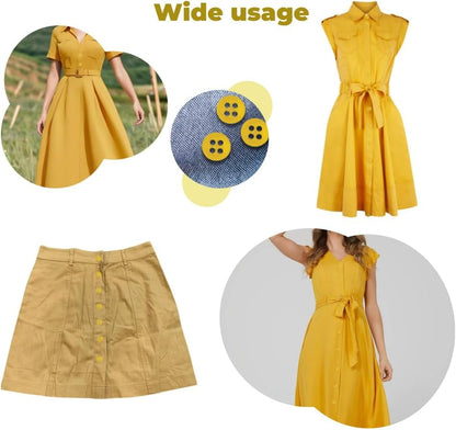 100 Pcs Yellow Sewing Buttons 4 Hole Round Buttons 0.4 inch 16L Plastic 10mm Gold Replacement Bulk Ideal for Clothes Pants Blouse Shirt Dress Skirt Shorts Decorative DIY Arts Crafts