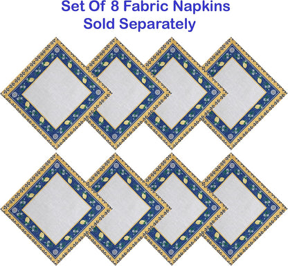 Rectangle Fabric Tablecloth, 60 x 84 Inch, Blue Lemon Garden, Indoor Outdoor Stain and Water Resistant Fabric Table Cloth, Mediterranean Orchard