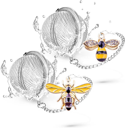 Handmade Tea Ball Infusers - 2pcs, Honey Bee Strainers with Bee Charm Pendant for Loose Leaf Tea