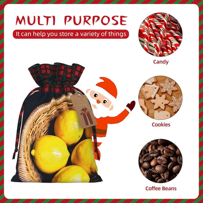 Gift With Basket Lemons Print Drawstring Bag For Wrapping Birthday Wedding Household Use