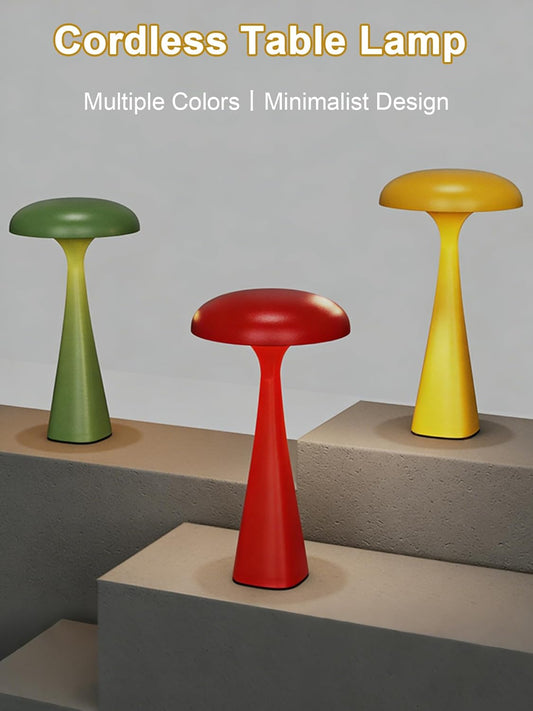 Cordless Mushroom Lamp,Yellow Small Table Lamp,Vintage Aesthetic Lamp | 3 Colors Dimmable Touch Lamp,Rechargeable Desk Lamp with Mushroom Decor,LED Night Light for Bedroom Living Room Kitchen Dorm