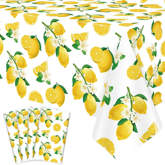 4 Pack Lemon Tablecloth Lemons Summer Party Tablecover Rectangle Disposable Lemonade Table Cover 51 x 86 for Lemonade Theme Birthday Party Wedding Shower Supplies Lemon Table Decorations