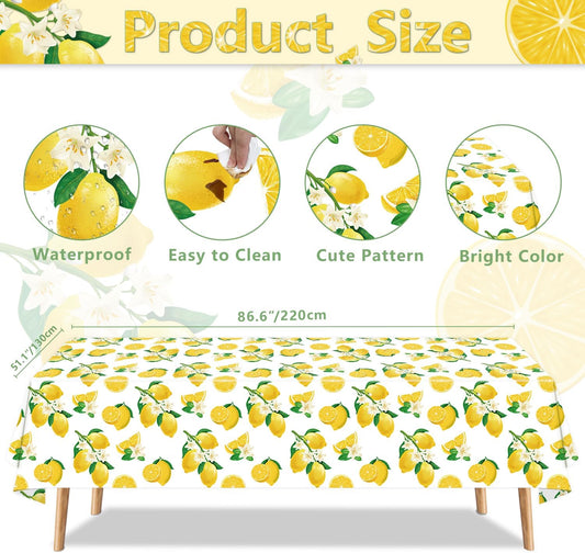 4 Pack Lemon Tablecloth Lemons Summer Party Tablecover Rectangle Disposable Lemonade Table Cover 51 x 86 for Lemonade Theme Birthday Party Wedding Shower Supplies Lemon Table Decorations
