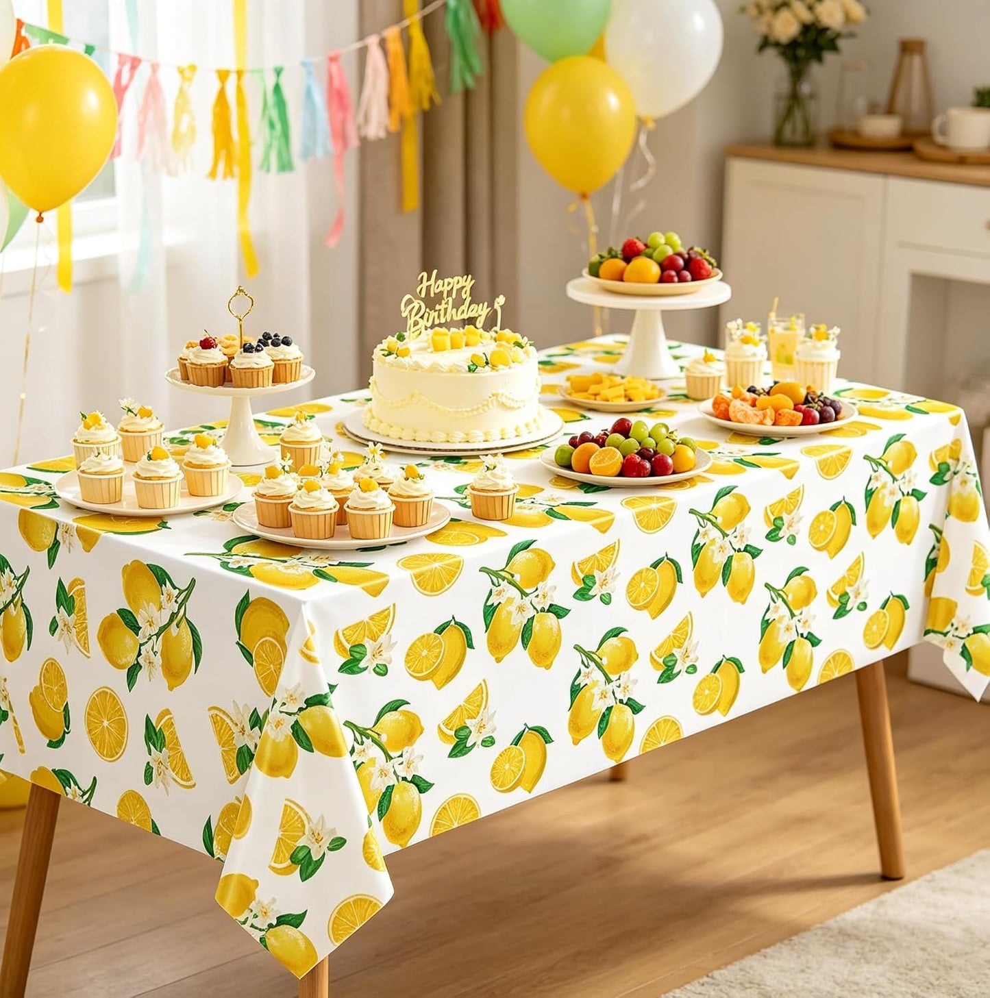 4 Pack Lemon Tablecloth Lemons Summer Party Tablecover Rectangle Disposable Lemonade Table Cover 51 x 86 for Lemonade Theme Birthday Party Wedding Shower Supplies Lemon Table Decorations