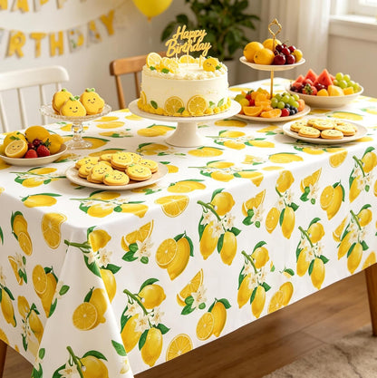 4 Pack Lemon Tablecloth Lemons Summer Party Tablecover Rectangle Disposable Lemonade Table Cover 51 x 86 for Lemonade Theme Birthday Party Wedding Shower Supplies Lemon Table Decorations