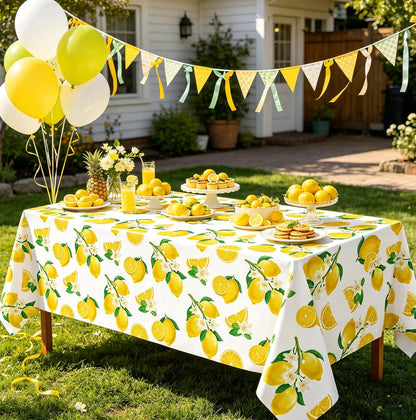 4 Pack Lemon Tablecloth Lemons Summer Party Tablecover Rectangle Disposable Lemonade Table Cover 51 x 86 for Lemonade Theme Birthday Party Wedding Shower Supplies Lemon Table Decorations