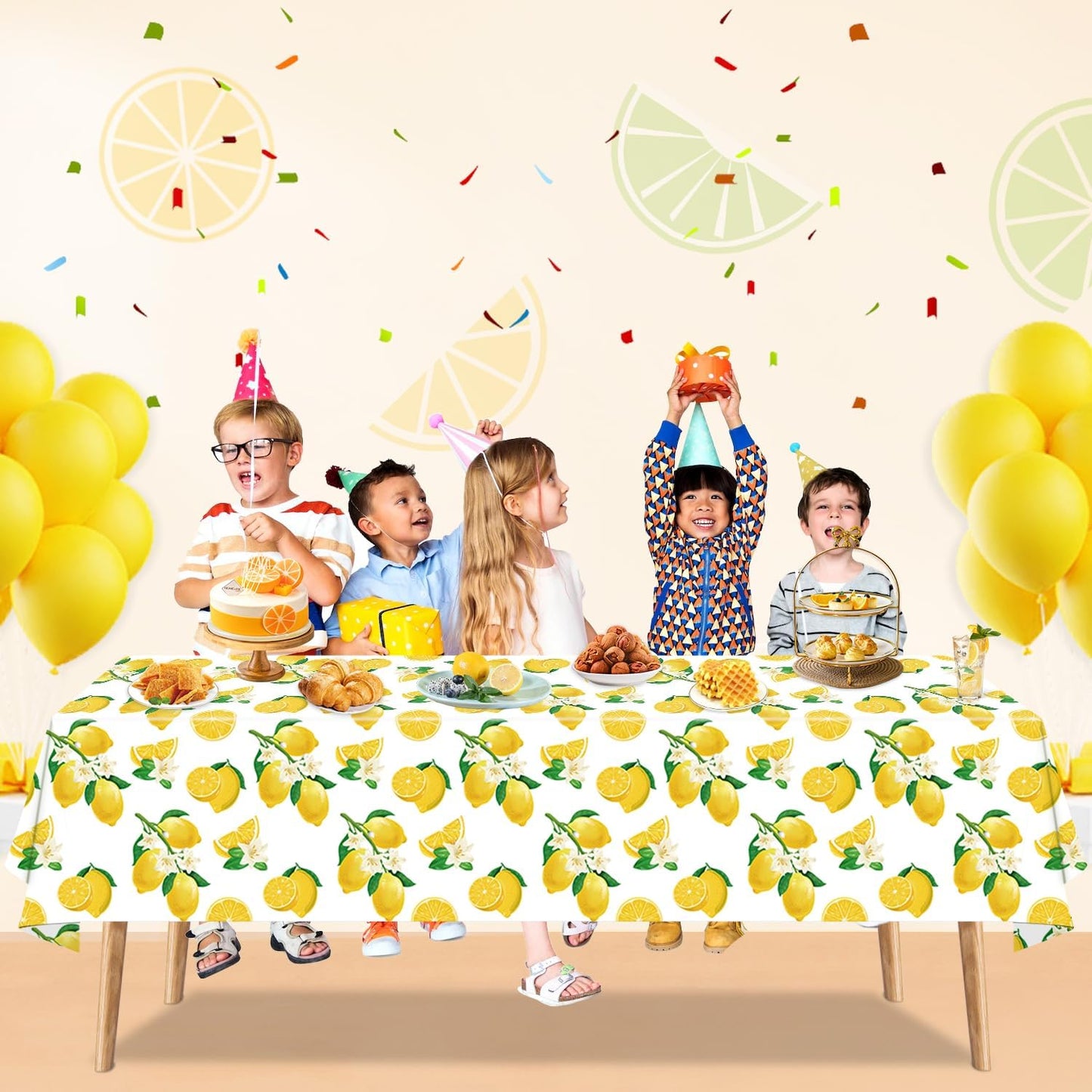 4 Pack Lemon Tablecloth Lemons Summer Party Tablecover Rectangle Disposable Lemonade Table Cover 51 x 86 for Lemonade Theme Birthday Party Wedding Shower Supplies Lemon Table Decorations