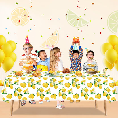 4 Pack Lemon Tablecloth Lemons Summer Party Tablecover Rectangle Disposable Lemonade Table Cover 51 x 86 for Lemonade Theme Birthday Party Wedding Shower Supplies Lemon Table Decorations