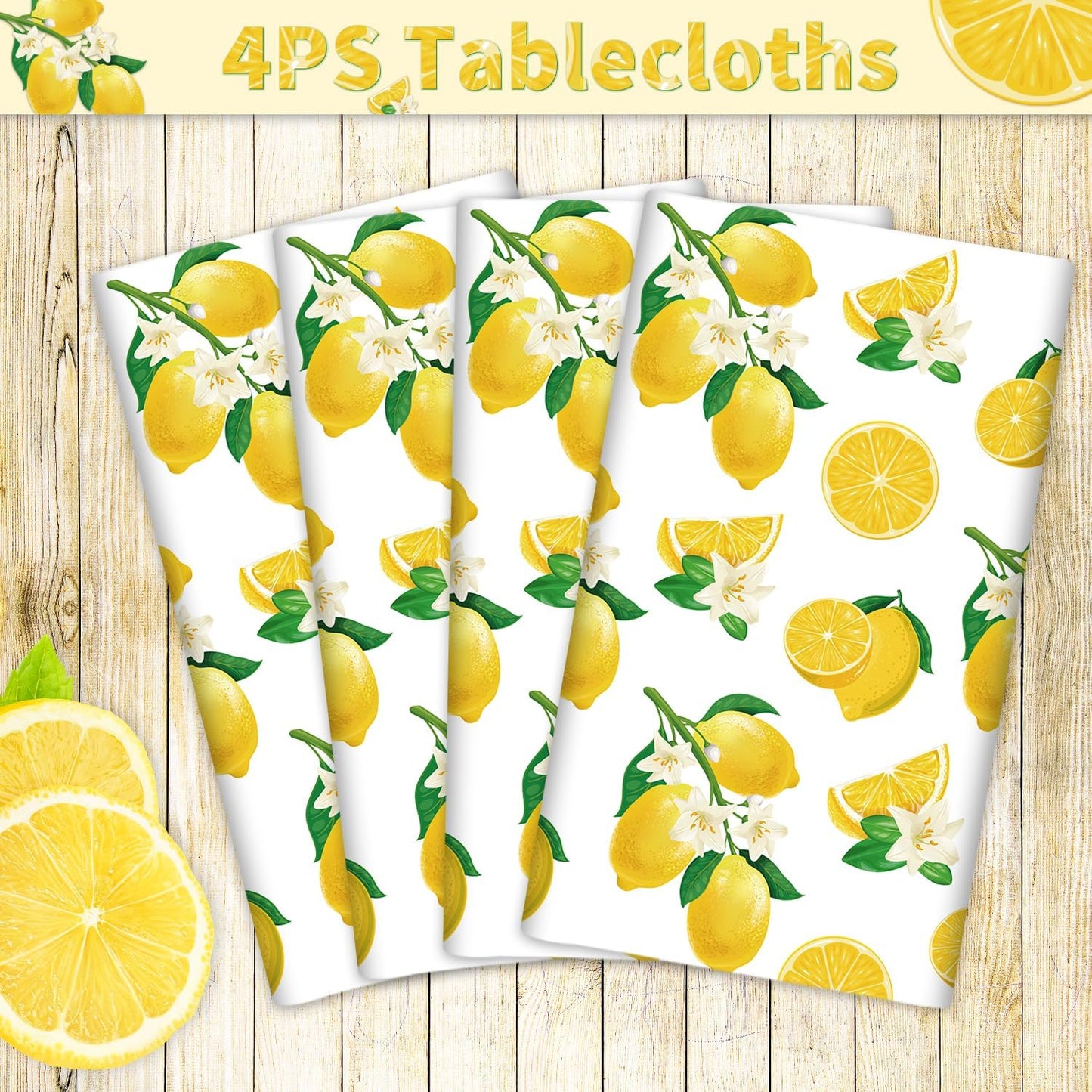 4 Pack Lemon Tablecloth Lemons Summer Party Tablecover Rectangle Disposable Lemonade Table Cover 51 x 86 for Lemonade Theme Birthday Party Wedding Shower Supplies Lemon Table Decorations