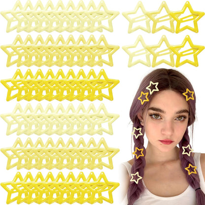 60pcs Star Hair Barrettes, Snap Star Clip, Yellow Series | Star Hair Pin Accessories for Women, Non-Slip, Ferroalloy Made, 2000s Y2K, for Birthday, Party, Music Festival
