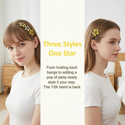 60pcs Star Hair Barrettes, Snap Star Clip, Yellow Series | Star Hair Pin Accessories for Women, Non-Slip, Ferroalloy Made, 2000s Y2K, for Birthday, Party, Music Festival