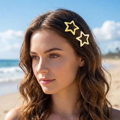 60pcs Star Hair Barrettes, Snap Star Clip, Yellow Series | Star Hair Pin Accessories for Women, Non-Slip, Ferroalloy Made, 2000s Y2K, for Birthday, Party, Music Festival
