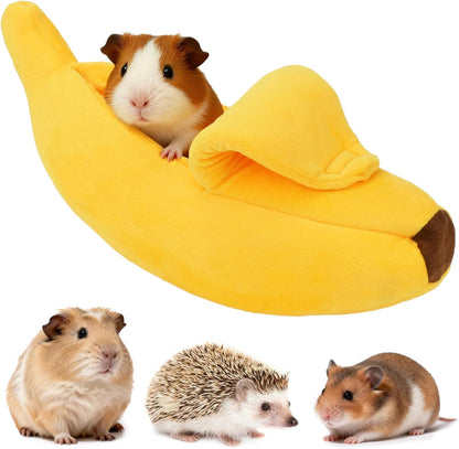 Midollarle Guinea Pig Bed, Plush Banana Snuggle Sack Hideout, Yellow S | 13.7 x 5.1 x 4.7 in S Size, Banana Cave, Peel-Open Design, PP Cotton Plush, Machine Washable, Ferrets and Hedgehogs