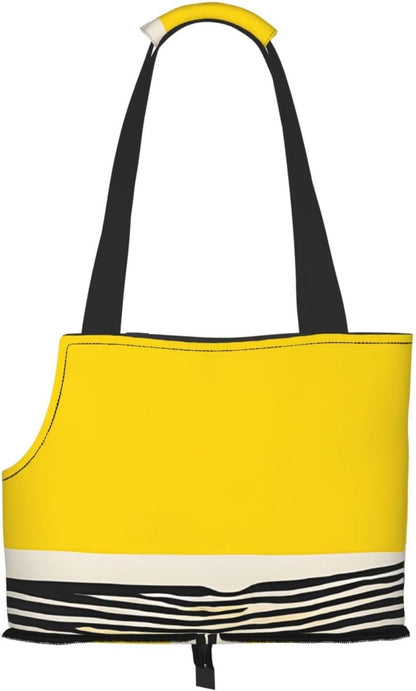 Mustard Yellow and Black Print Printed Foldable Pet Bag - Portable Puppy Cat Travel Handbag Tote,Pet Carrier Backpacks.