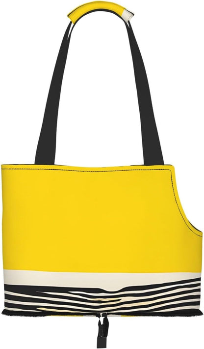 Mustard Yellow and Black Print Printed Foldable Pet Bag - Portable Puppy Cat Travel Handbag Tote,Pet Carrier Backpacks.