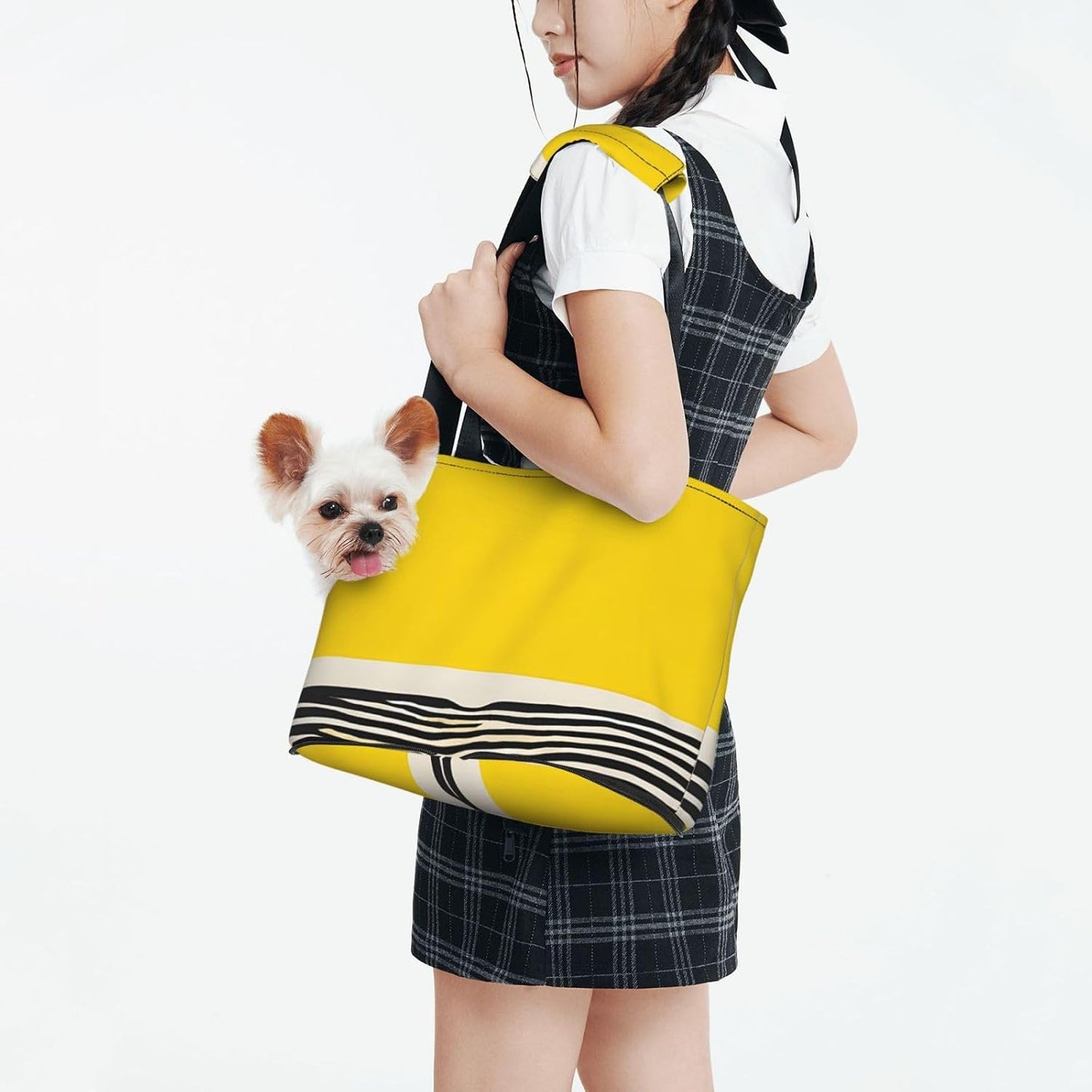 Mustard Yellow and Black Print Printed Foldable Pet Bag - Portable Puppy Cat Travel Handbag Tote,Pet Carrier Backpacks.