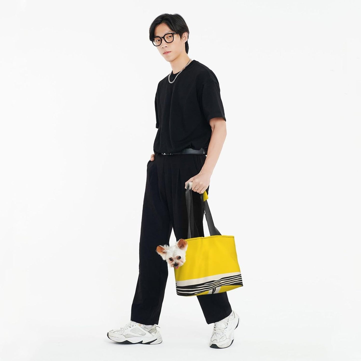 Mustard Yellow and Black Print Printed Foldable Pet Bag - Portable Puppy Cat Travel Handbag Tote,Pet Carrier Backpacks.