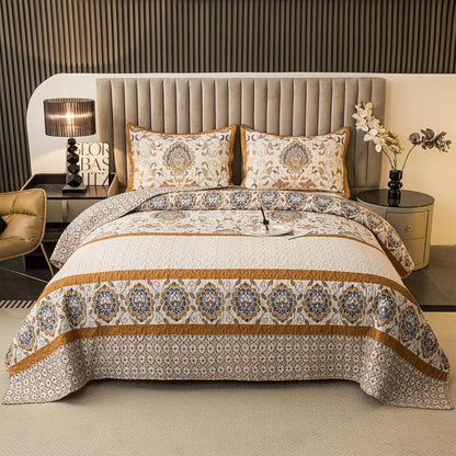 Bohemian Twin Size Comforter Quilt Sets -2 Pieces Red Quilts (1Quilt,1 Pillow Shams) with Reversible Bedspreads Bohemian Patchwork Bedding Set Sleep Companion(Yellow)