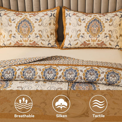 Bohemian Twin Size Comforter Quilt Sets -2 Pieces Red Quilts (1Quilt,1 Pillow Shams) with Reversible Bedspreads Bohemian Patchwork Bedding Set Sleep Companion(Yellow)