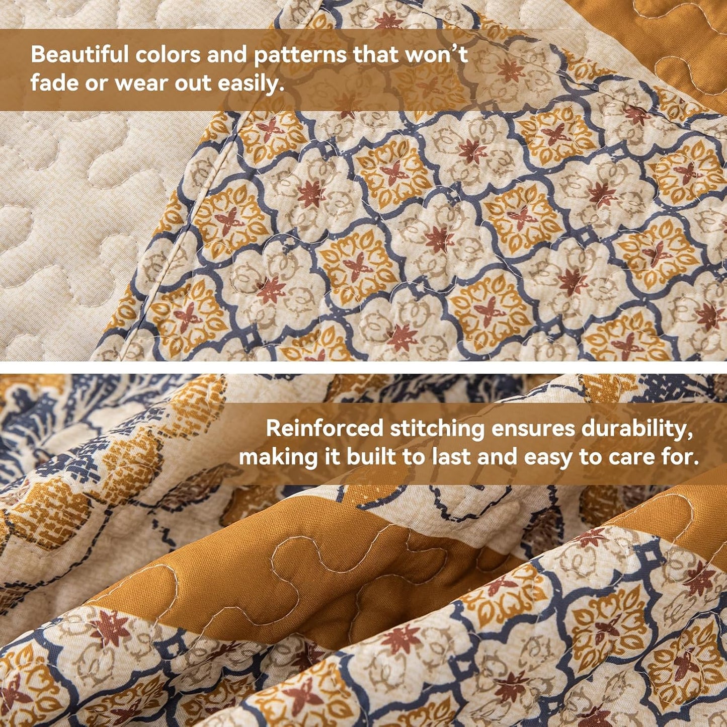 Bohemian Twin Size Comforter Quilt Sets -2 Pieces Red Quilts (1Quilt,1 Pillow Shams) with Reversible Bedspreads Bohemian Patchwork Bedding Set Sleep Companion(Yellow)