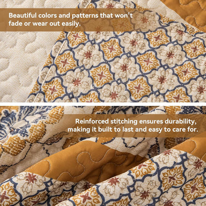 Bohemian Twin Size Comforter Quilt Sets -2 Pieces Red Quilts (1Quilt,1 Pillow Shams) with Reversible Bedspreads Bohemian Patchwork Bedding Set Sleep Companion(Yellow)