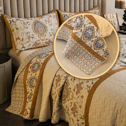 Bohemian Twin Size Comforter Quilt Sets -2 Pieces Red Quilts (1Quilt,1 Pillow Shams) with Reversible Bedspreads Bohemian Patchwork Bedding Set Sleep Companion(Yellow)
