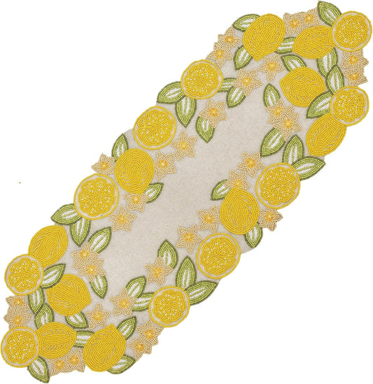 Beaded Table Runner 13x36 Inch Beaded Runner - Premium Glass Beads & Polyester Ideal for Wedding Home Décor Christmas & Family Gathering (Yellow Light Green)