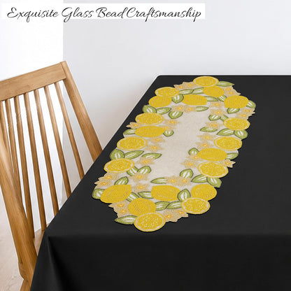 Beaded Table Runner 13x36 Inch Beaded Runner - Premium Glass Beads & Polyester Ideal for Wedding Home Décor Christmas & Family Gathering (Yellow Light Green)