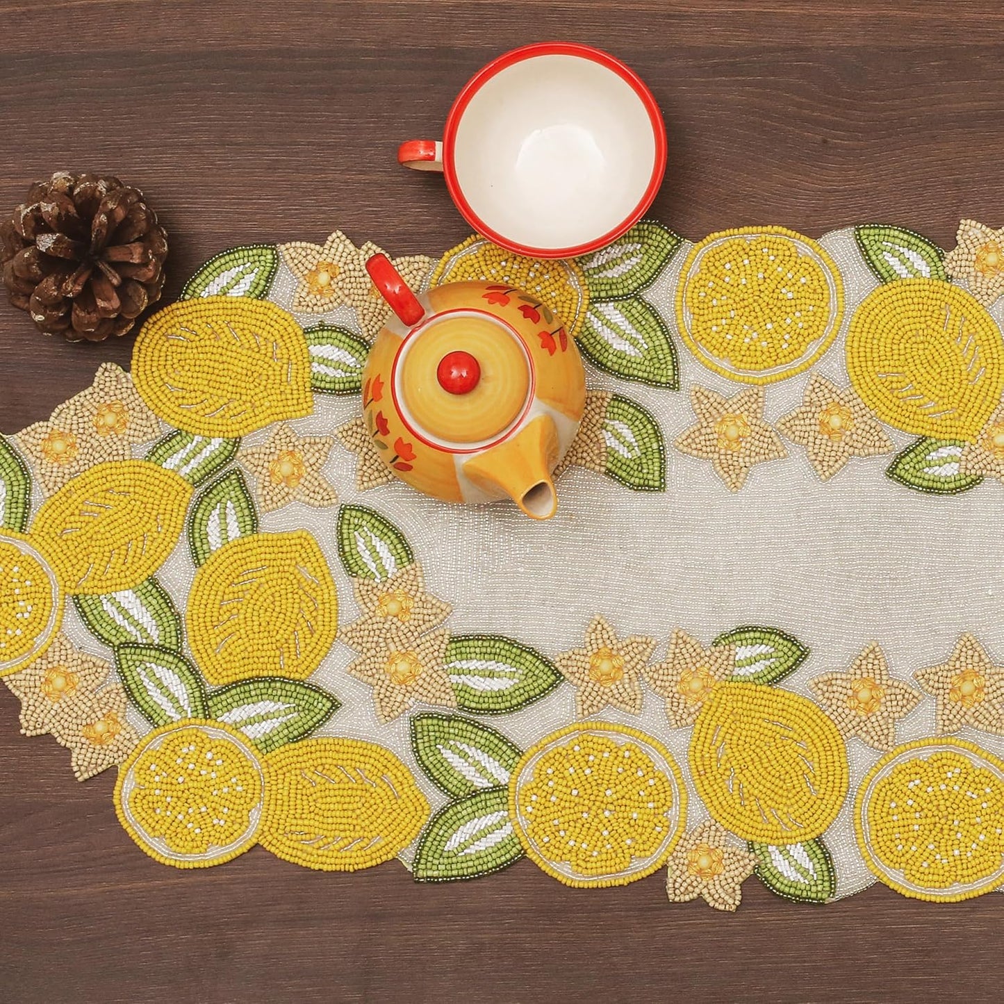 Beaded Table Runner 13x36 Inch Beaded Runner - Premium Glass Beads & Polyester Ideal for Wedding Home Décor Christmas & Family Gathering (Yellow Light Green)