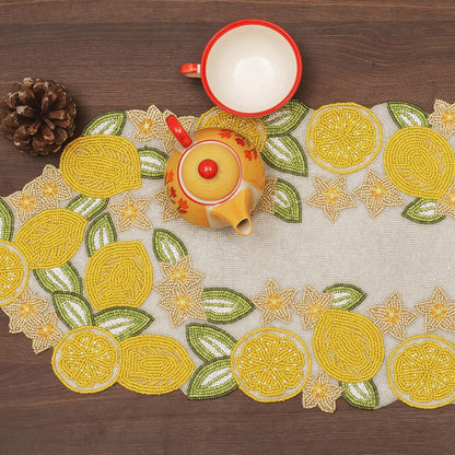 Beaded Table Runner 13x36 Inch Beaded Runner - Premium Glass Beads & Polyester Ideal for Wedding Home Décor Christmas & Family Gathering (Yellow Light Green)