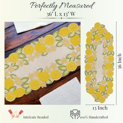 Beaded Table Runner 13x36 Inch Beaded Runner - Premium Glass Beads & Polyester Ideal for Wedding Home Décor Christmas & Family Gathering (Yellow Light Green)