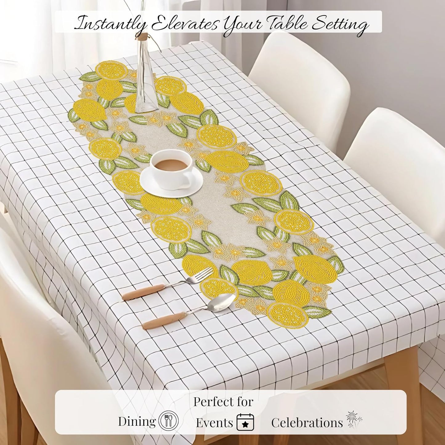 Beaded Table Runner 13x36 Inch Beaded Runner - Premium Glass Beads & Polyester Ideal for Wedding Home Décor Christmas & Family Gathering (Yellow Light Green)