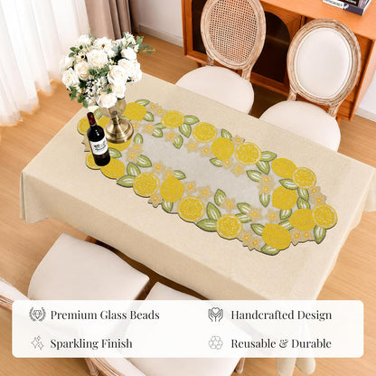 Beaded Table Runner 13x36 Inch Beaded Runner - Premium Glass Beads & Polyester Ideal for Wedding Home Décor Christmas & Family Gathering (Yellow Light Green)