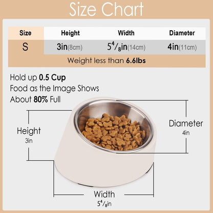 Mess Free 15° Slanted Bowl for Dogs and Cats, Tilted Angle Bulldog Bowl Dog Feeder, Non-Skid & Non-Spill, Easier to Reach Food S/0.5 Cup Bright Yellow
