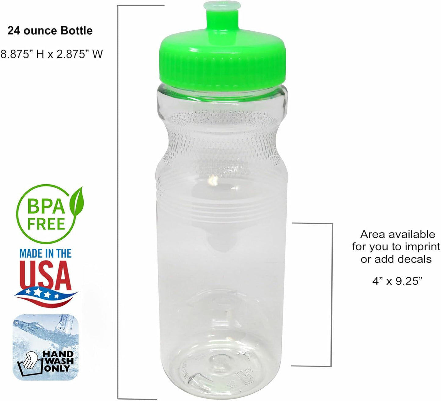 24 Ounce BPA-Free Plastic Water Bottles, Set of 10, Made in USA